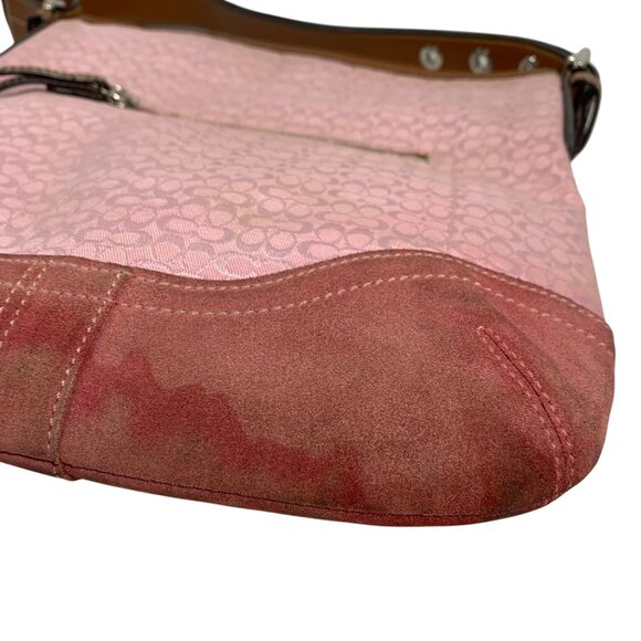 COACH F10944 Signature Logo Jacquard Suede Pink Shoulder Crossbody Bag + Tag - Picture 6 of 13